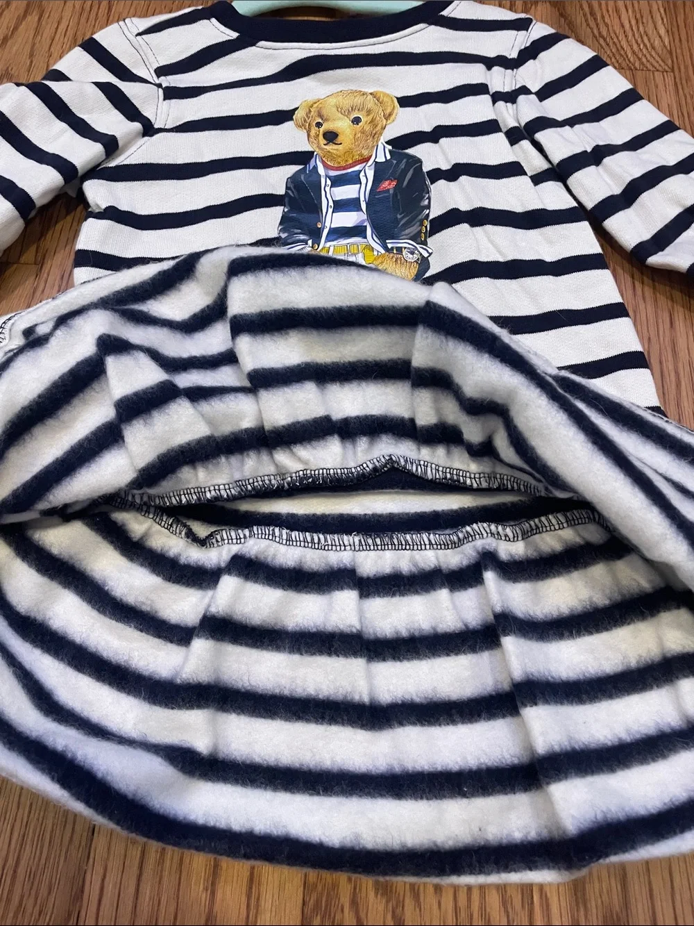 Ralph Lauren Navy & White Striped Polo Bear Long-Sleeve Dress